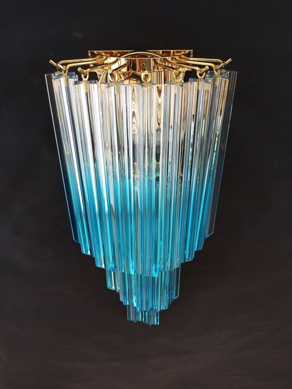 Pair Of Vintage Murano Wall Sconce – 32 Quadriedri Trasparent And Blue Prism photo furniture