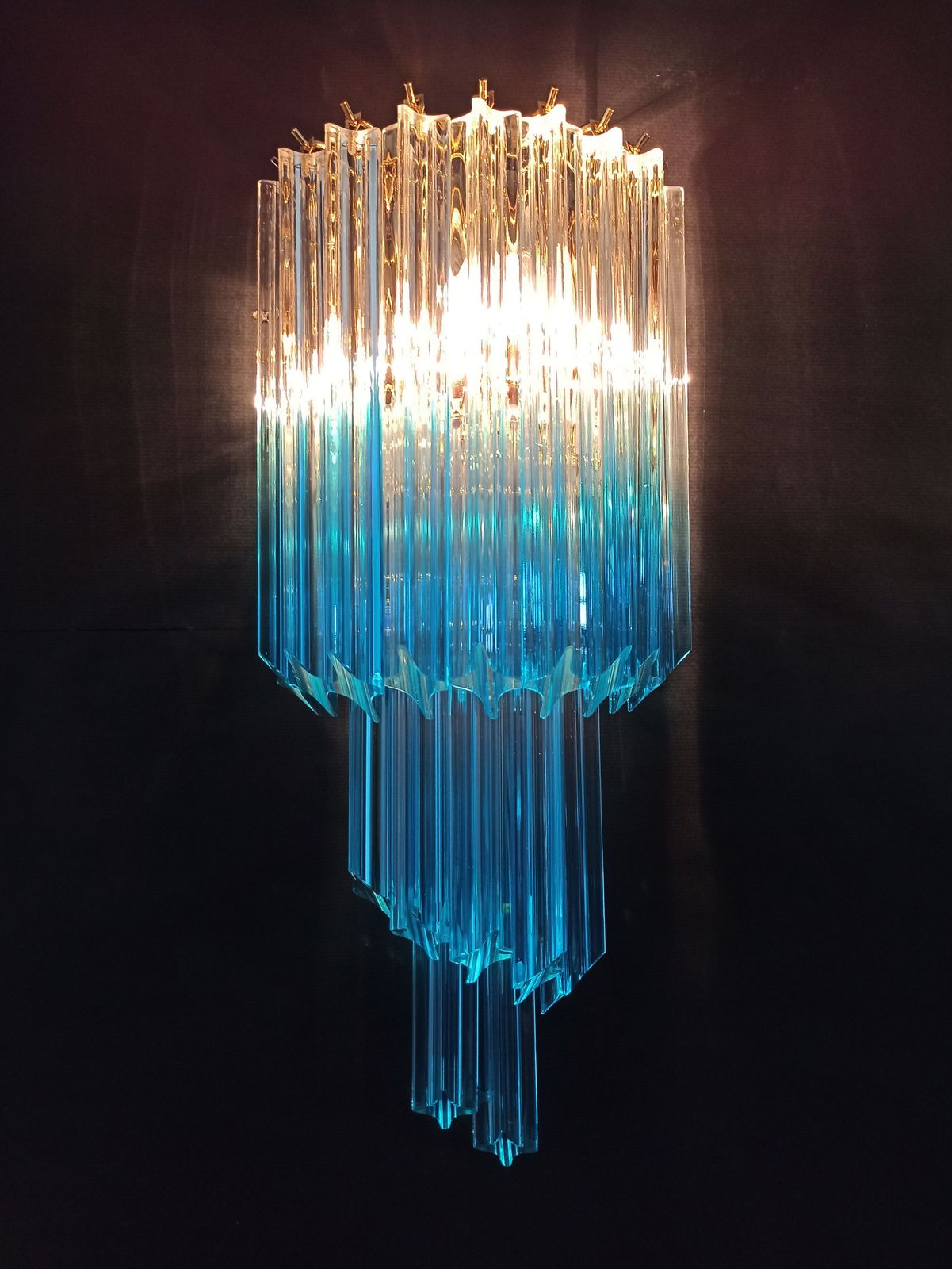 Pair Of Vintage Murano Wall Sconce – 32 Quadriedri Trasparent And Blue Prism photo buy