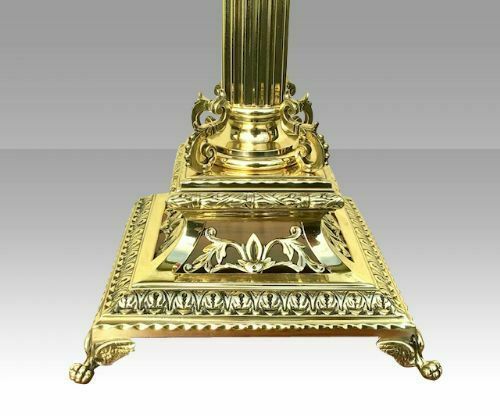 Superb Tall Antique Brass Corinthian Column Cranberry Oil Lamp photo 2850.0