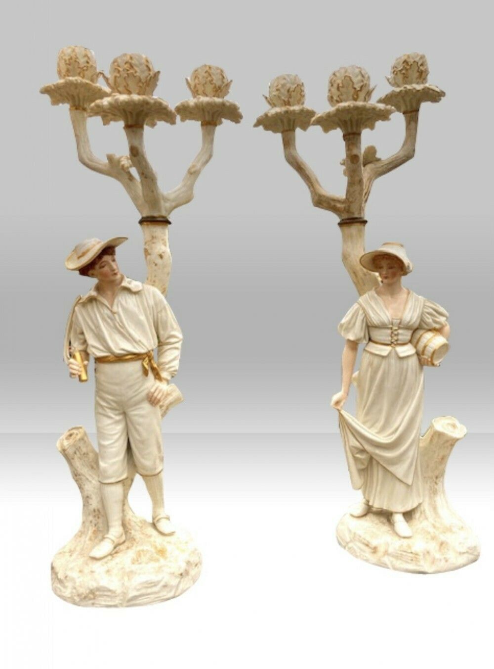 Fabulous Pair Of Antique Royal Worcester Hadley Porcelain Candelabra photo for sale