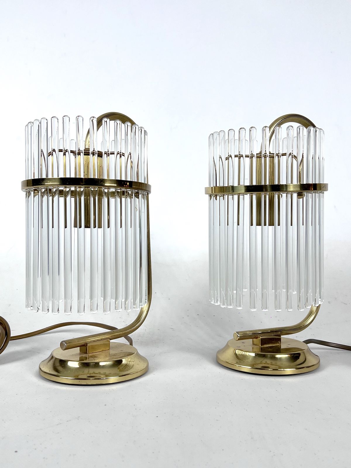 Vintage Italian Pair Of Signed Brass Table Lamps By Sciolari. Italy 1970s photo for sale