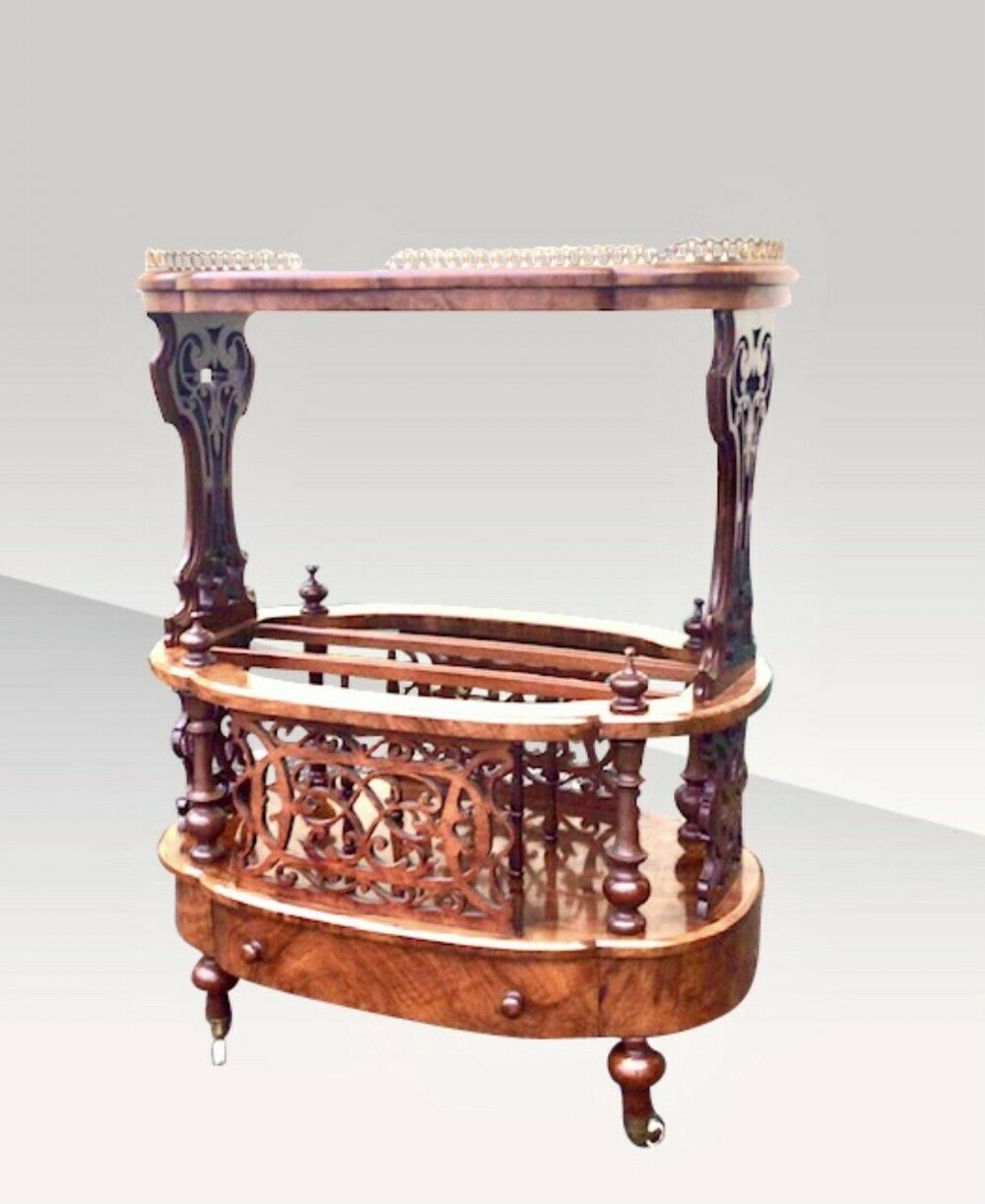 Magnificent Inlaid Burr Walnut Oval Antique Canterbury Lamp Table photo Furniture