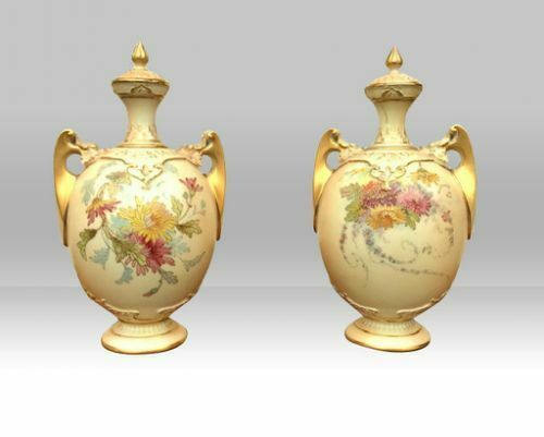 Pair Of Antique Royal Worcester Blush Ivory Vases
