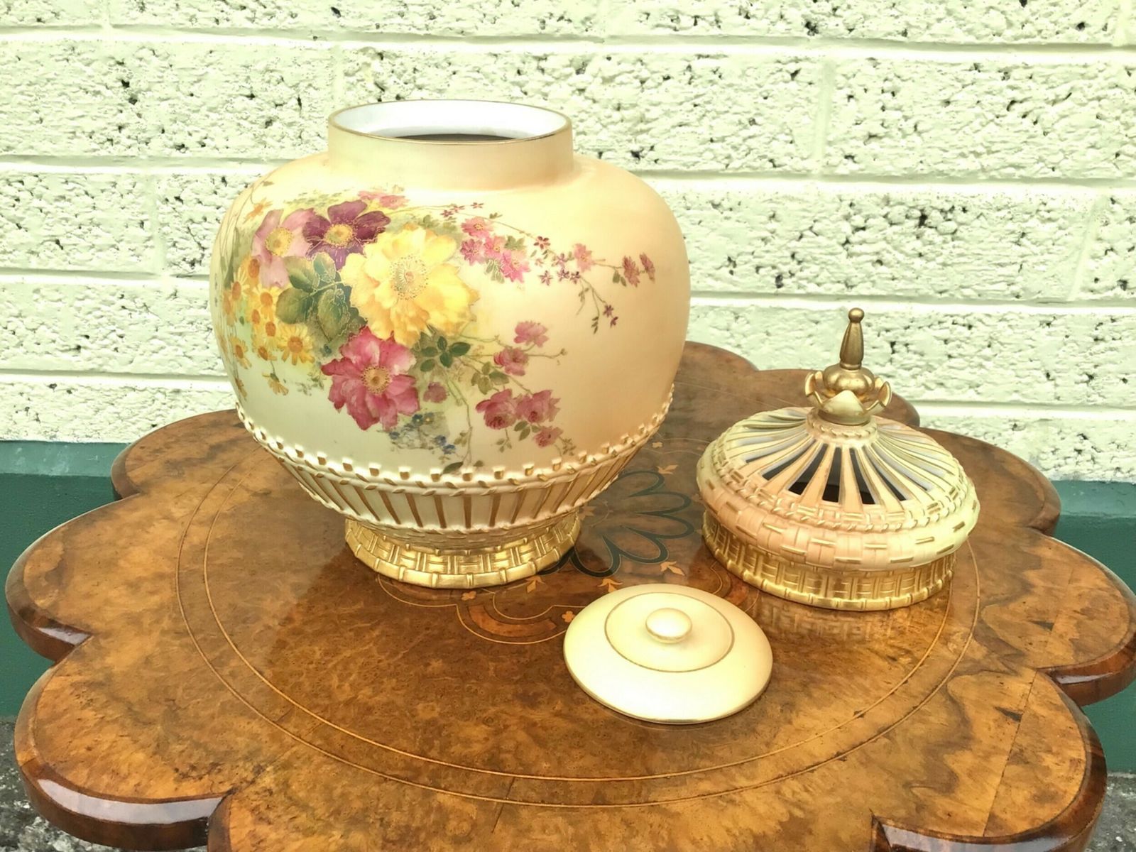 Large Royal Worcester Blush Ivory Pot Pourri Vase photo for sale