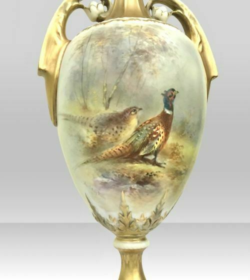 Antique Royal Worcester James Stinton Cock Pheasant Vase photo buy