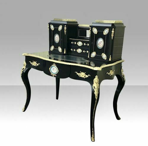 Antique Ebonised Ormolu Mounted Bon Heur Du Jour Desk