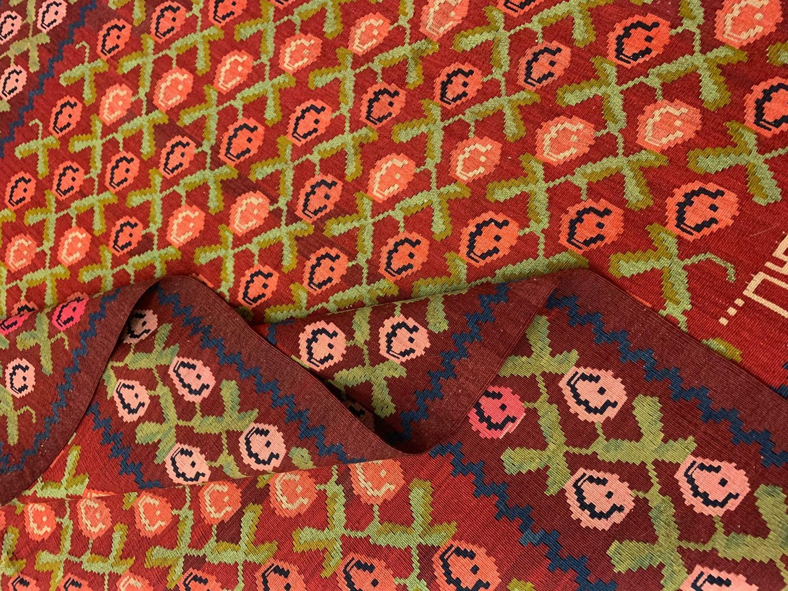 Rare Handmade Carpet Antique Armenian Kilim Rug Traditional Floral Kilim photo vintage