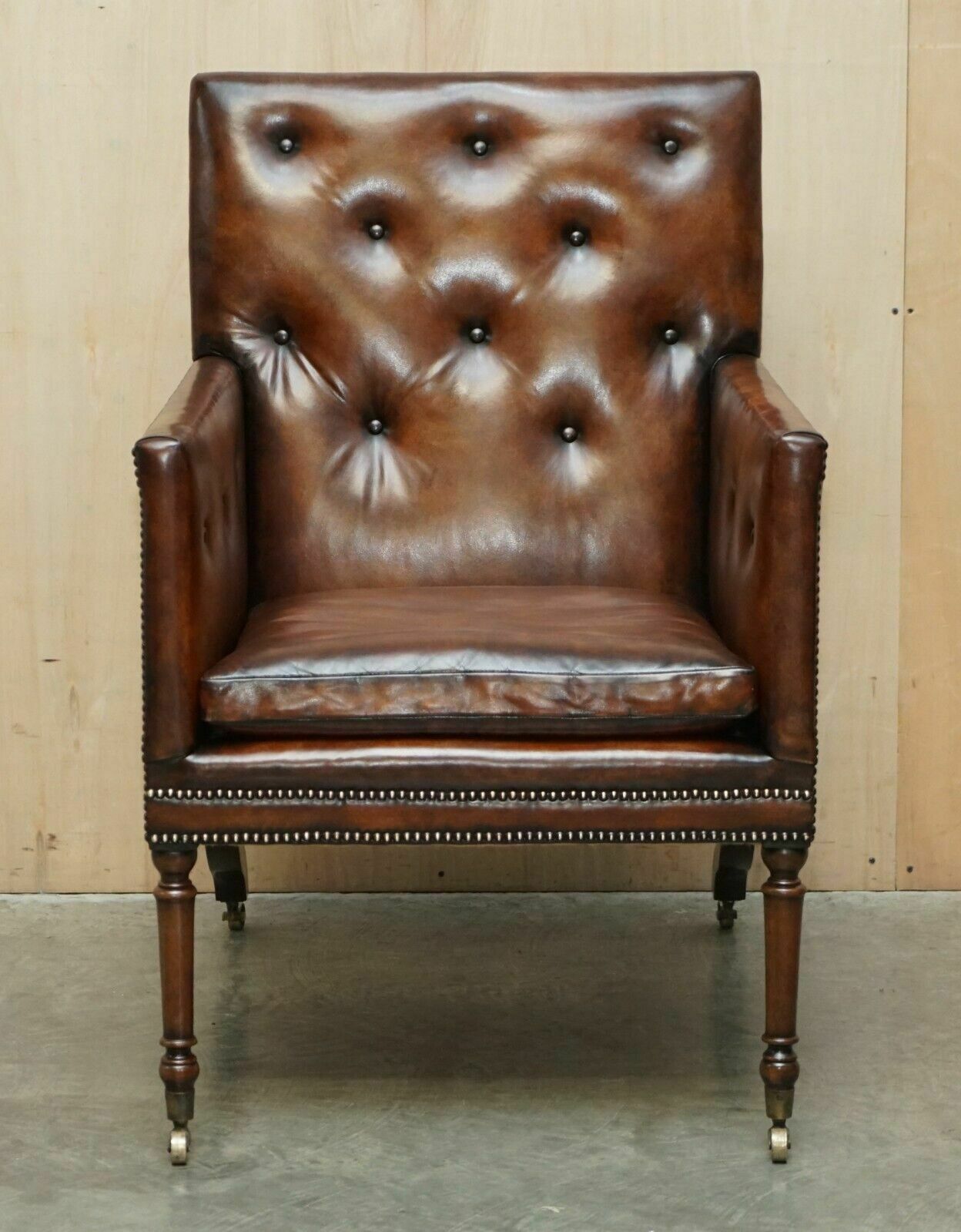 Fully Restored Antique George III Circa 1780 Brown Leather Chesterfield Armchair photo furniture