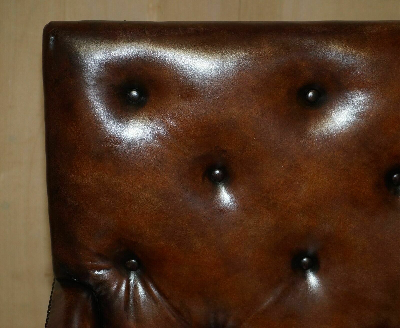 Fully Restored Antique George III Circa 1780 Brown Leather Chesterfield Armchair photo for sale