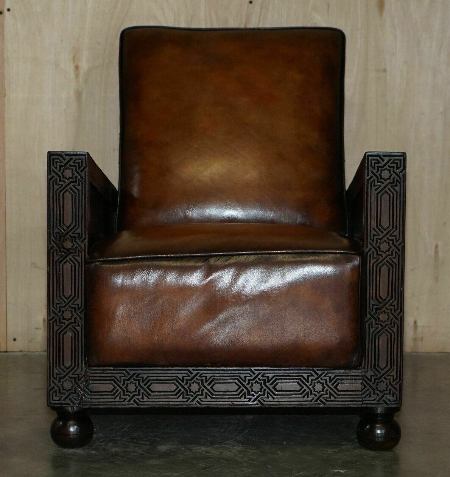 Fine Pair Of Fully Restored Antique Art Deco Armchairs Hand Carved Carved Panels photo for sale