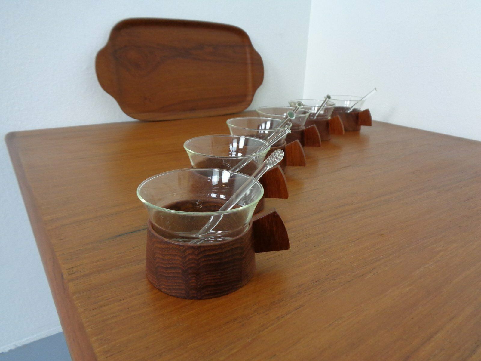 Swedish Teak Tray With Tea Cups By Jie Gantofta, 1960s, Set Of 7 photo buy