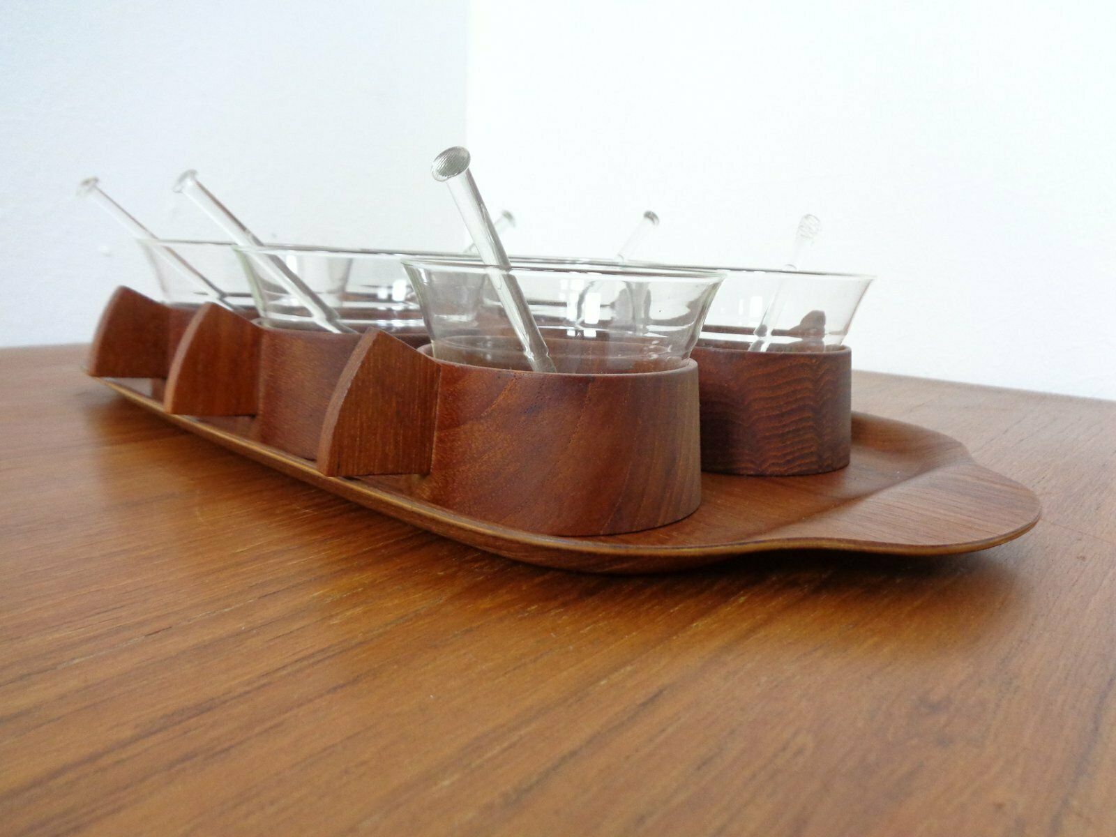 photo furniture Swedish Teak Tray With Tea Cups By Jie Gantofta, 1960s, Set Of 7