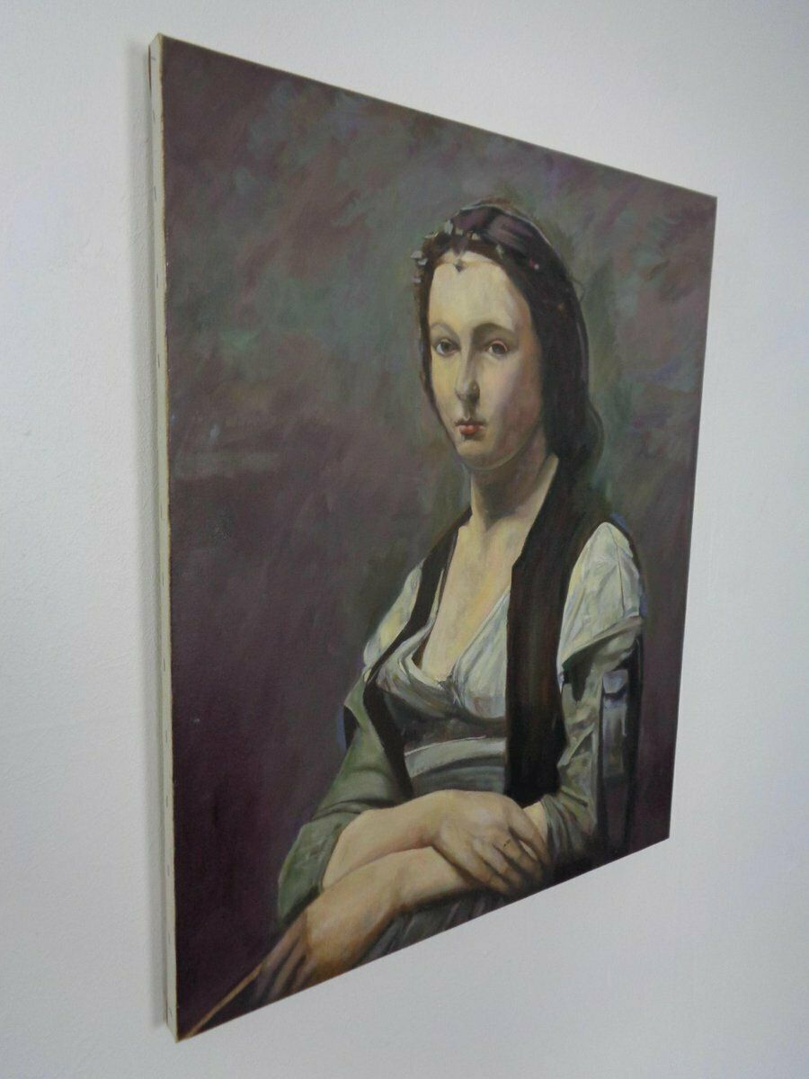 Fred Neumann After Jean Baptiste Camille Corot, The Woman With The Pearl, 1980s, Oil On Canvas photo Art