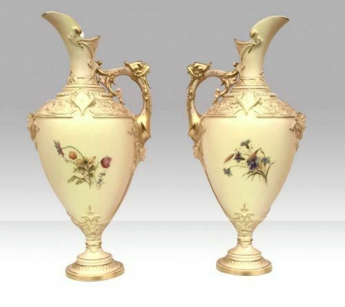 Pair Of Antique Royal Worcester Blush Ivory Pedestal Vases,Ewers photo furniture