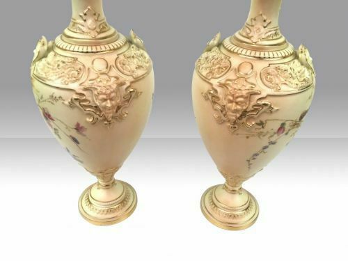 Pair Of Antique Royal Worcester Blush Ivory Pedestal Vases,Ewers photo 1650.0