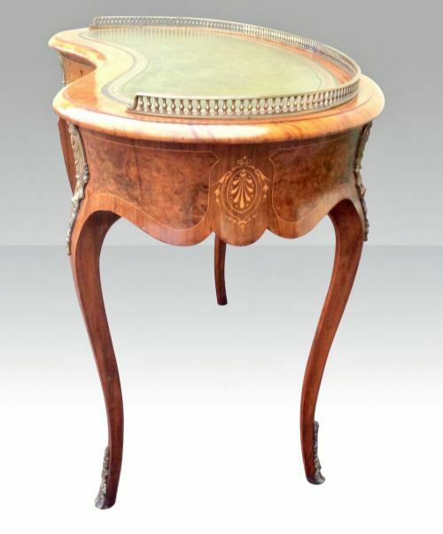 Quality Inlaid Burr Walnut Ormolu Mounted Kidney Shaped Antique Desk photo buy