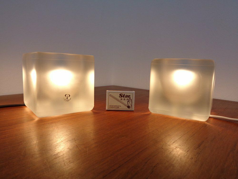 Glass Cube Table Lamps From Peill & Putzler, 1970s, Set Of 2 photo for sale