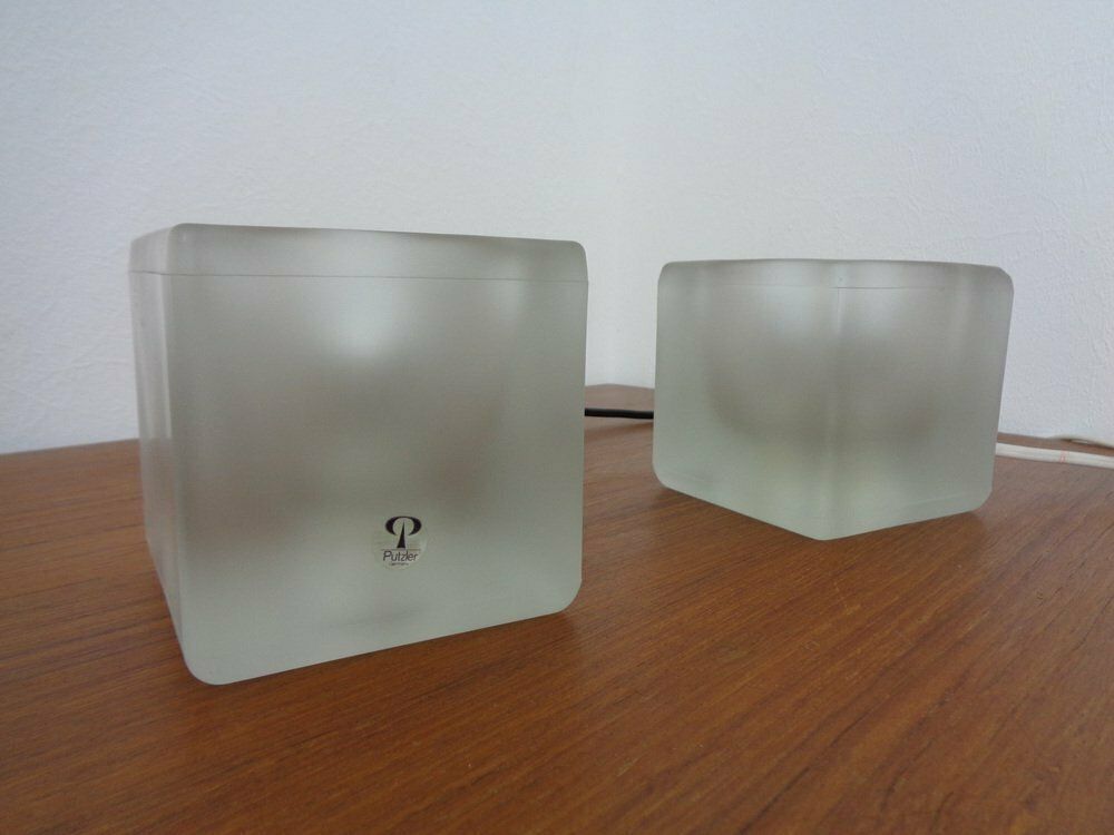photo furniture Glass Cube Table Lamps From Peill & Putzler, 1970s, Set Of 2