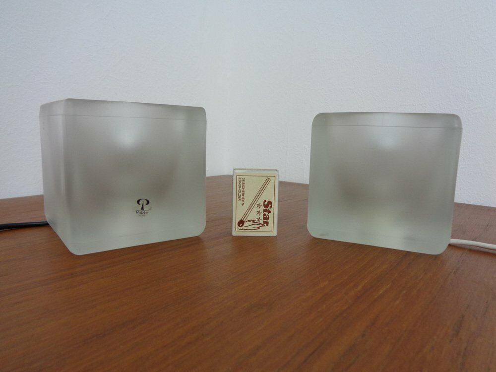 photo buy Glass Cube Table Lamps From Peill & Putzler, 1970s, Set Of 2