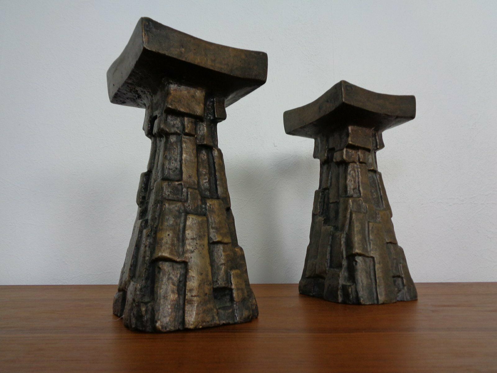 Large Brutalist Bronze Candleholder, 1960s, Set Of 2 photo for sale