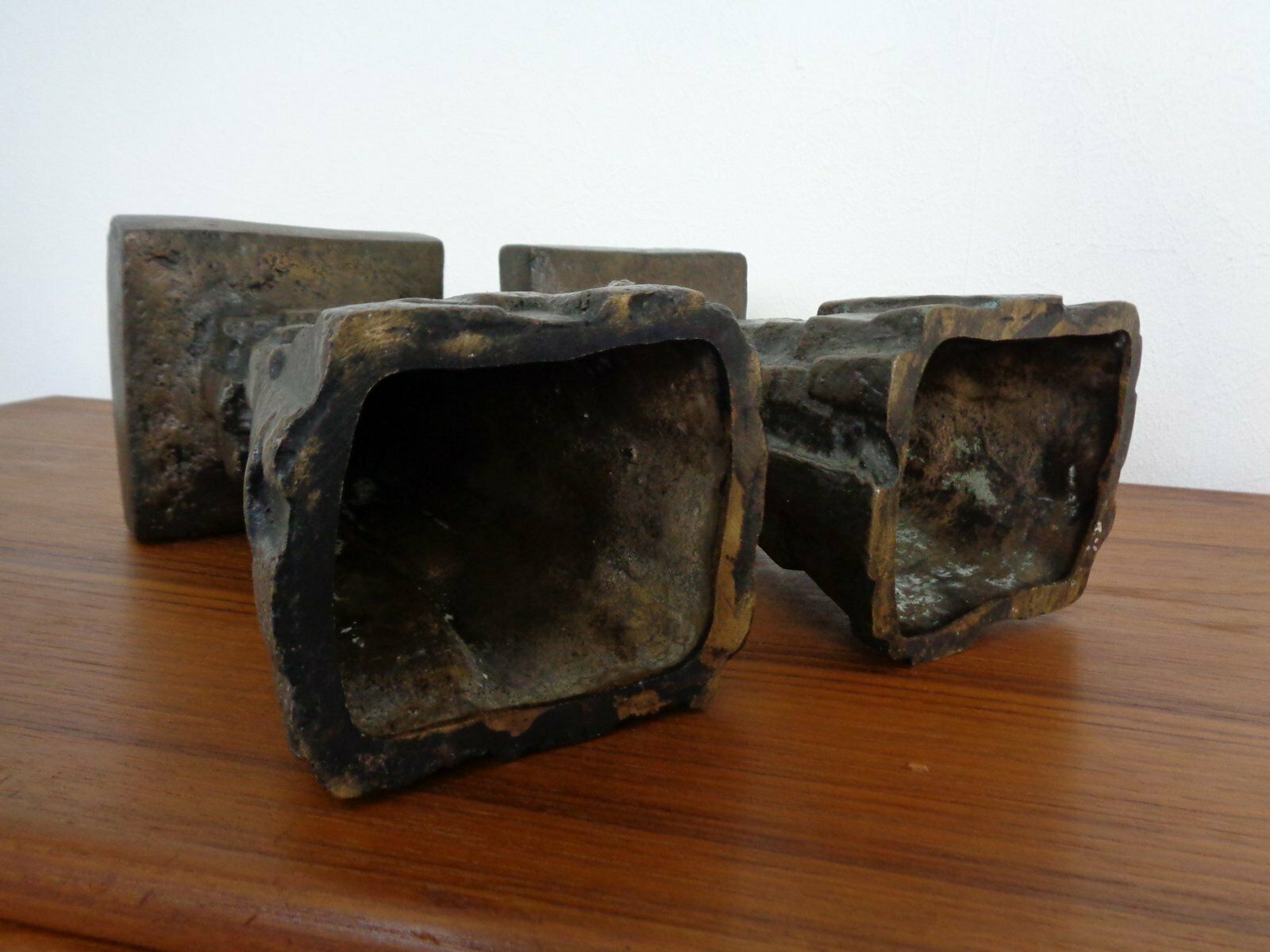 Large Brutalist Bronze Candleholder, 1960s, Set Of 2 photo vintage