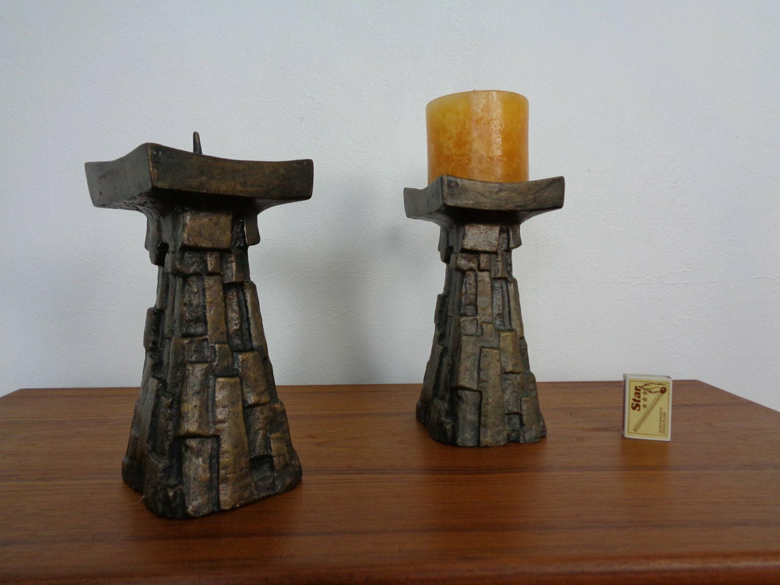 Home Decor Large Brutalist Bronze Candleholder, 1960s, Set Of 2 photo