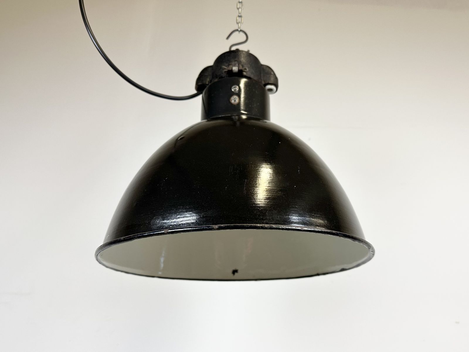 photo for sale Bauhaus Black Enamel Factory Pendant Lamp, 1930s, 6x