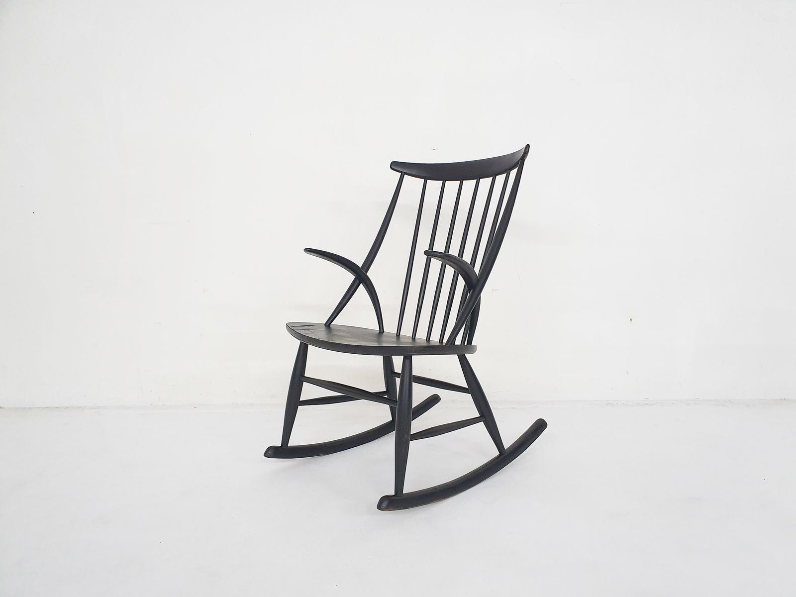 Black Wooden Rocking Chair By Illum Wikkelso For Niels Eilersen Model Iw3, Denmark 1958