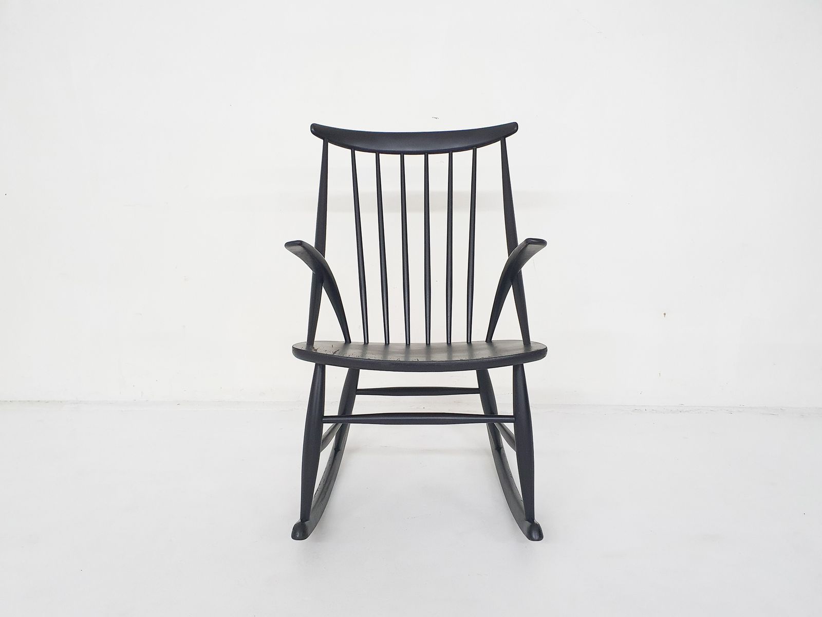 photo furniture Black Wooden Rocking Chair By Illum Wikkelso For Niels Eilersen Model Iw3, Denmark 1958
