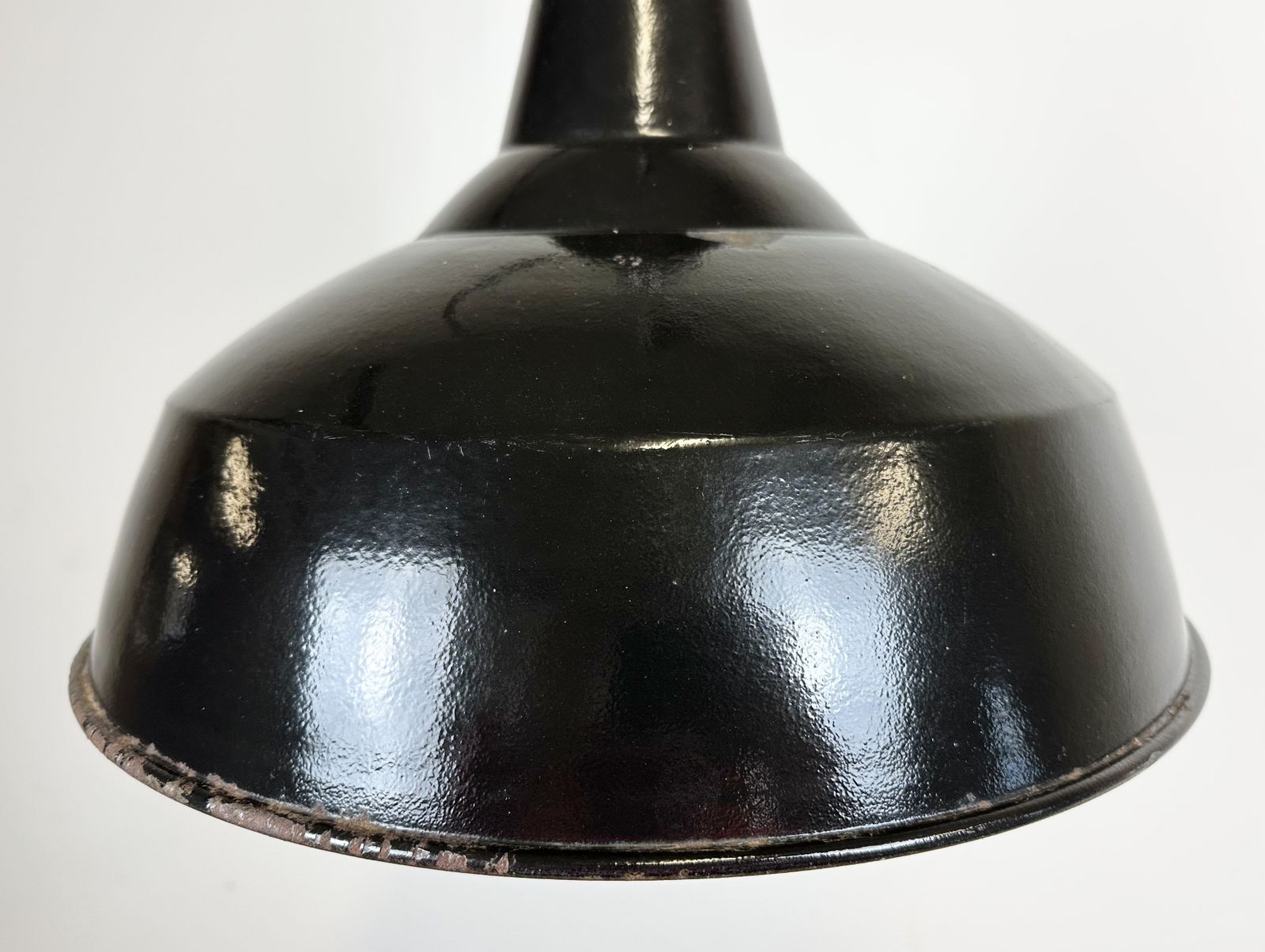 Industrial Black Enamel Factory Lamp With Cast Iron Top, 1950s photo for sale