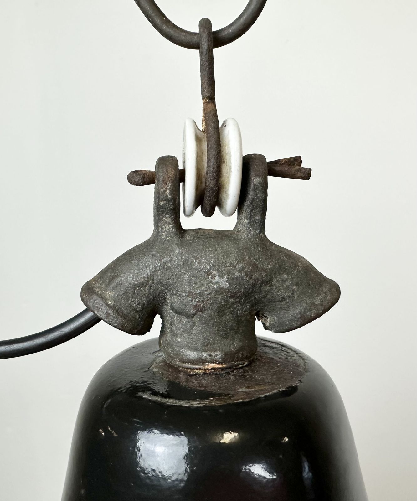 Industrial Black Enamel Factory Lamp With Cast Iron Top, 1950s photo Lighting