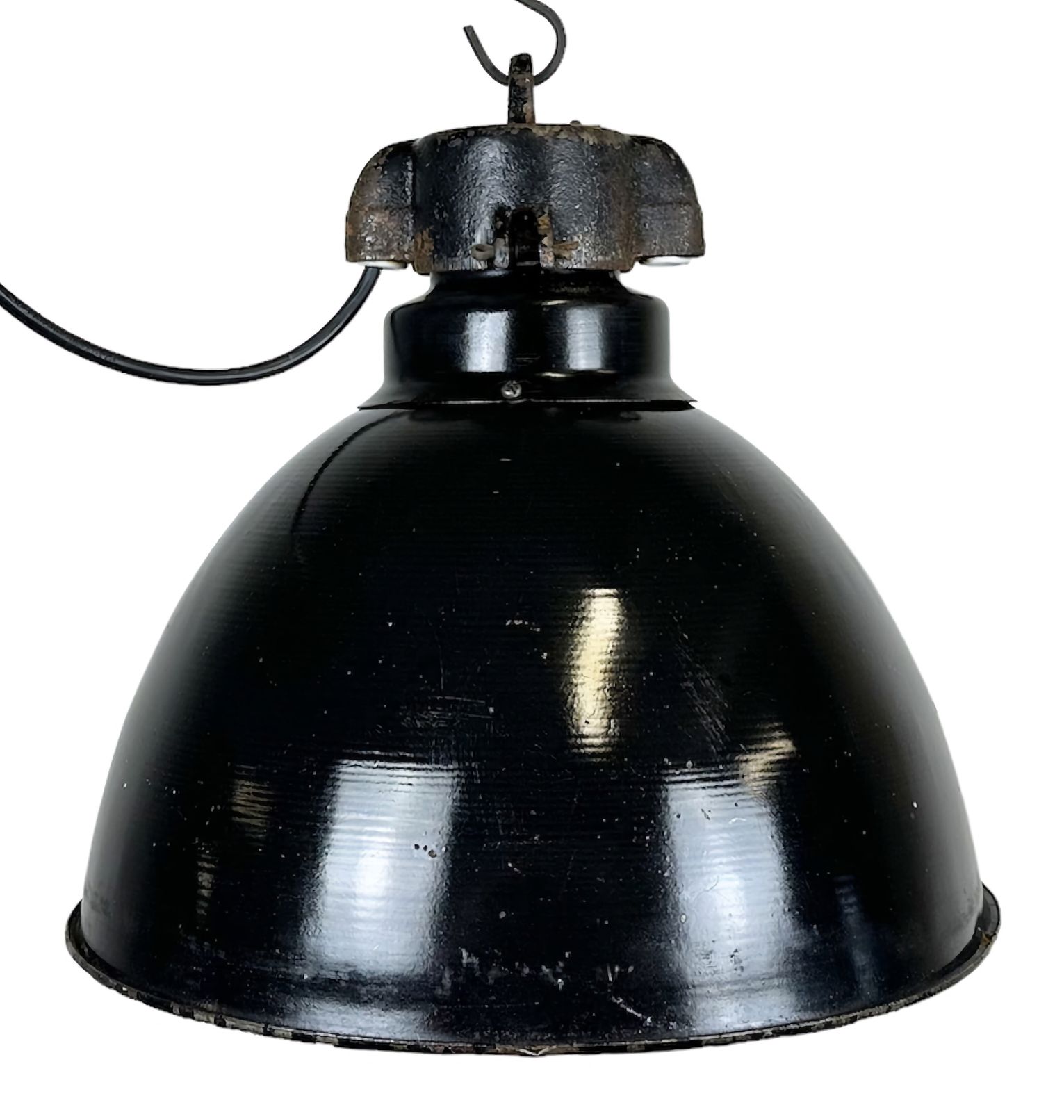 Bauhaus Black Enamel Factory Pendant Lamp, 1930s
