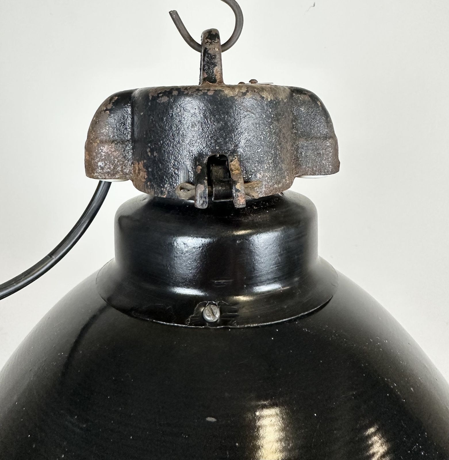 Bauhaus Black Enamel Factory Pendant Lamp, 1930s photo 189.0