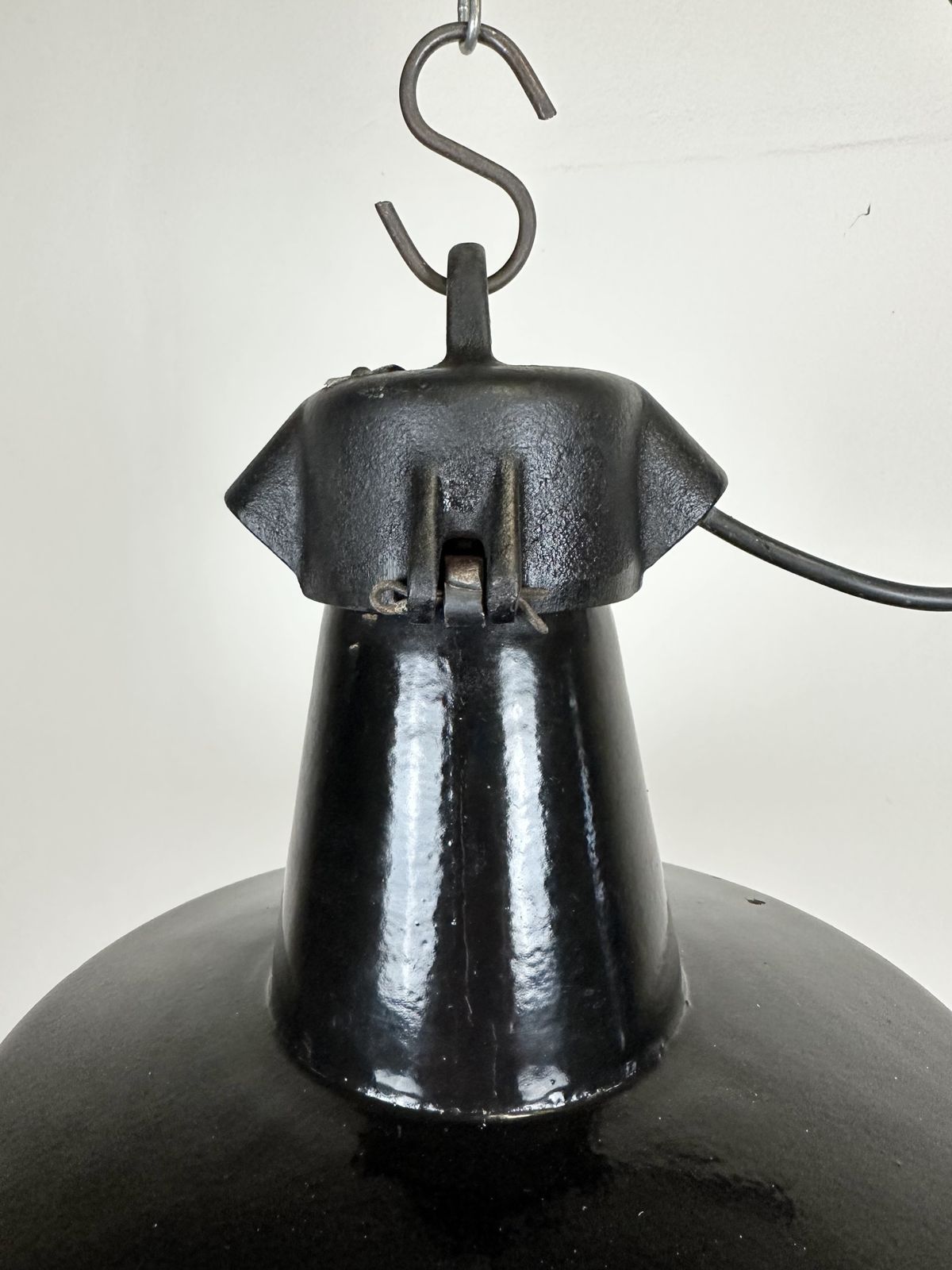 Industrial Black Enamel Factory Lamp With Cast Iron Top, 1960s photo Lighting