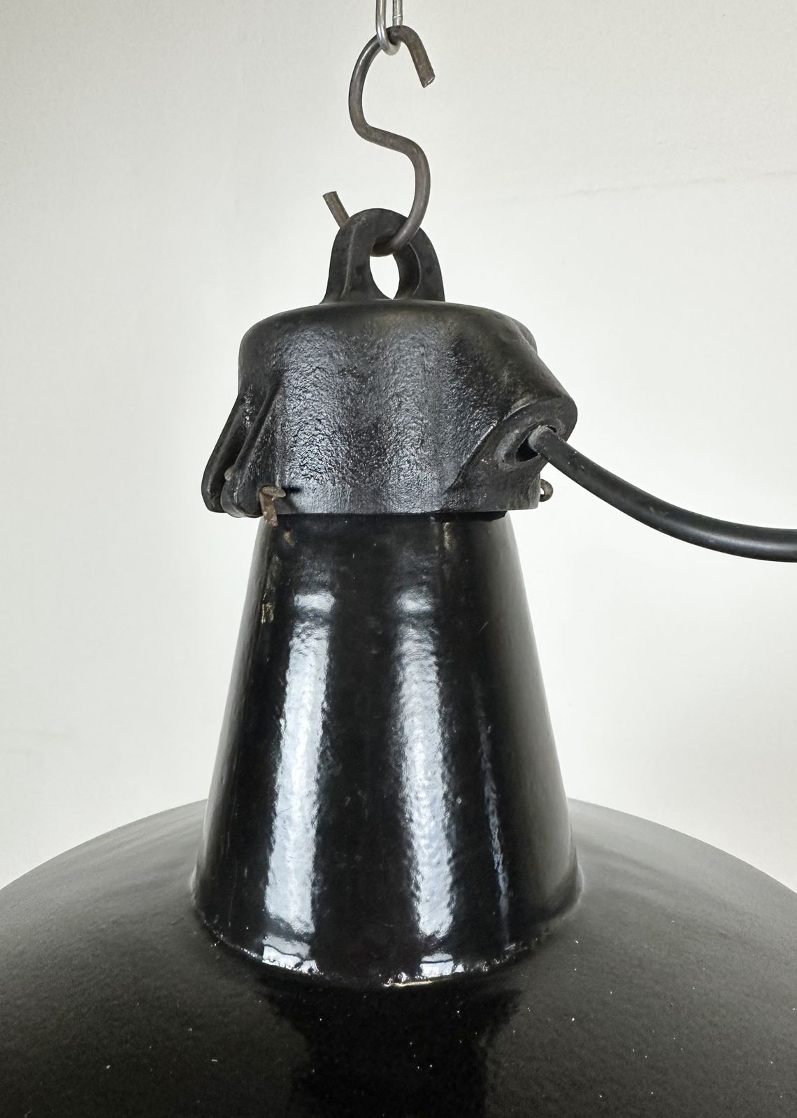 Lighting Industrial Black Enamel Factory Lamp With Cast Iron Top, 1960s photo