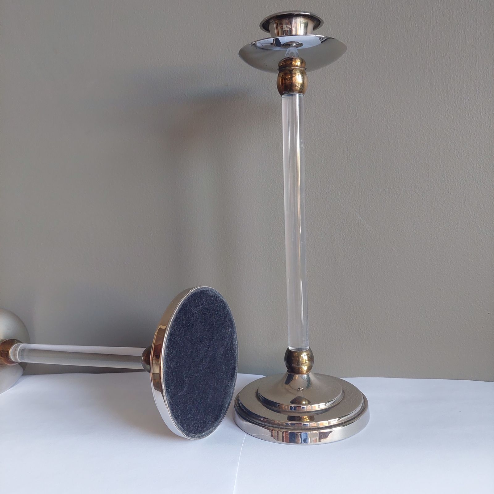 475.0 Mid Century Estrid Ericson Pair Of Brass And Plexiglass Candlesticks, Circa 1960 photo