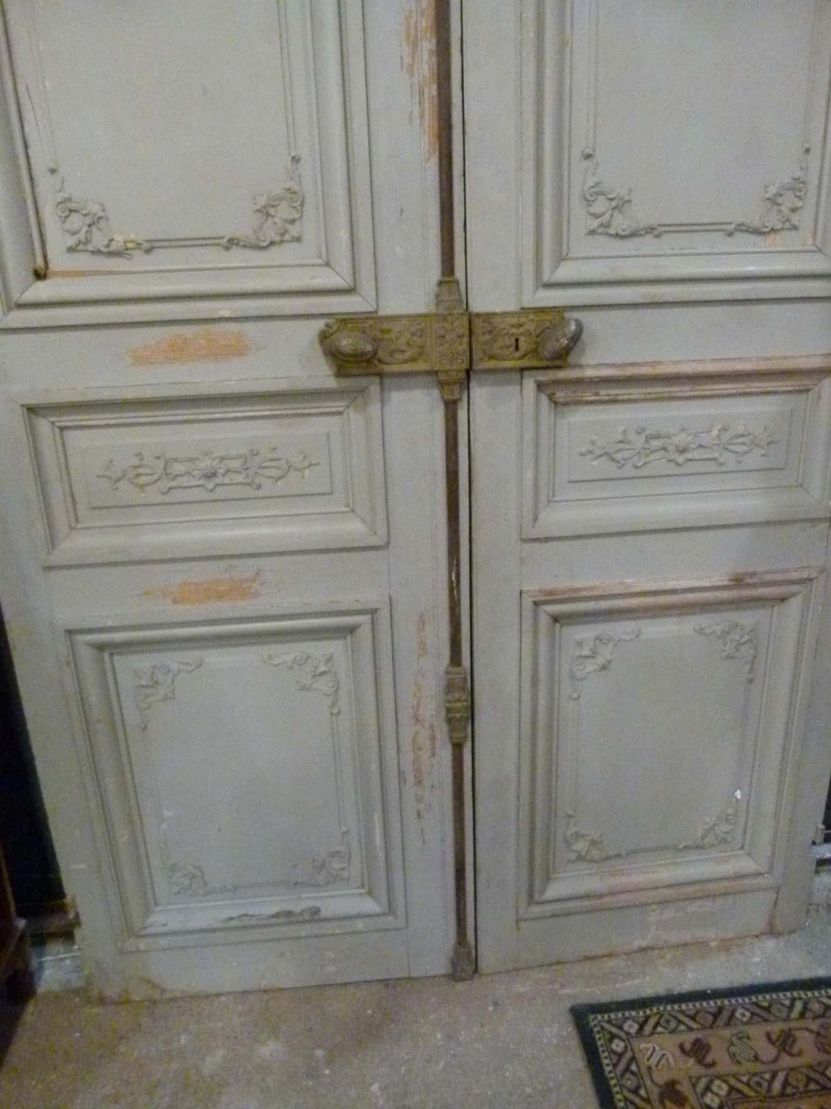 Antique Large Doble Wooden Interior Door In White Patina Colour photo for sale