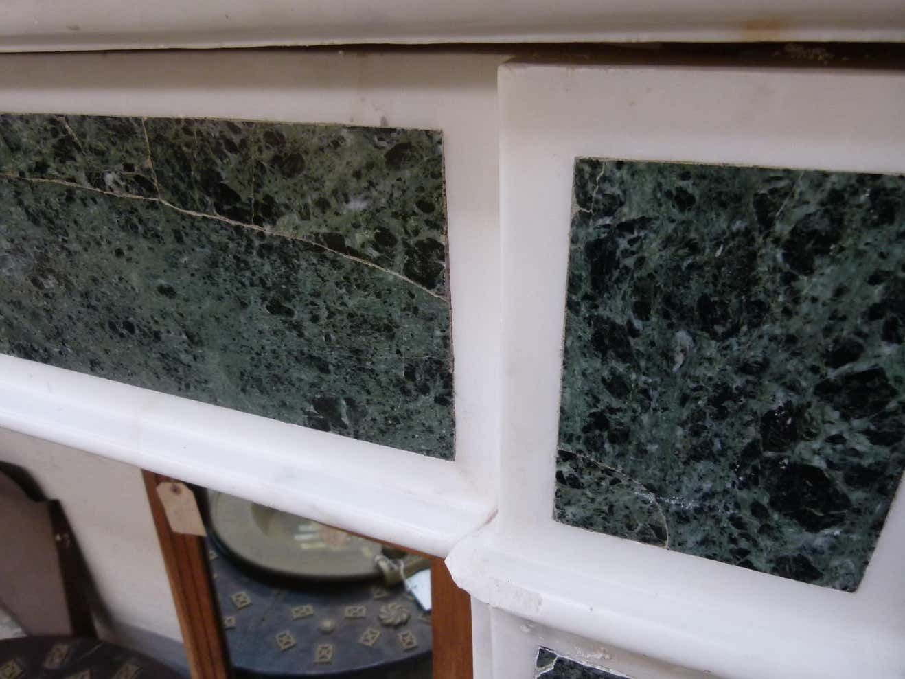 Home Fixtures Louis XVI Style White And Green Marble Fireplace Mantel photo