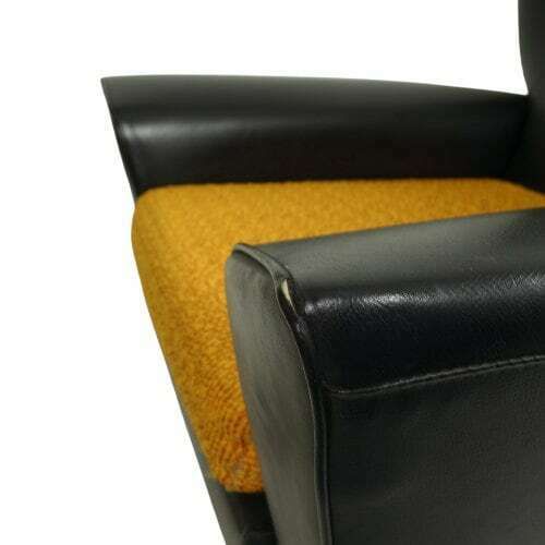Mid Century James Bond Wingback Chair, Vintage Black Vinyl G Plan Style Armchair photo vintage