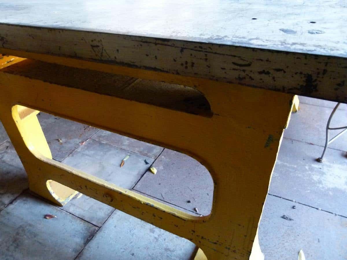 20th Century Industrial Huge Iron French Work Table photo vinterior