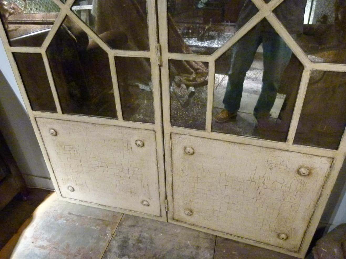 20th Century French White Iron Mirror Fourfold Door photo Home Fixtures