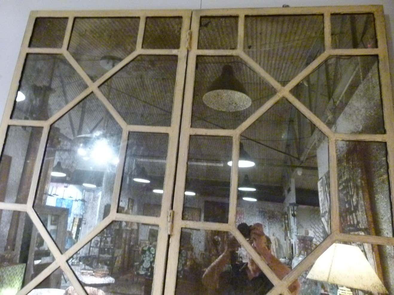 20th Century French White Iron Mirror Fourfold Door photo 16135.0