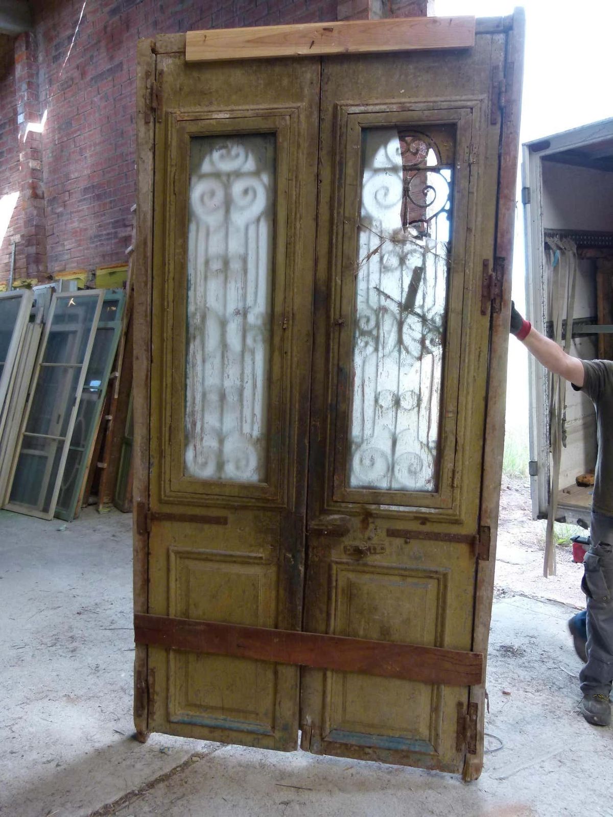 19th Century Wooden Double Front Door In Art Nouveau Style photo furniture
