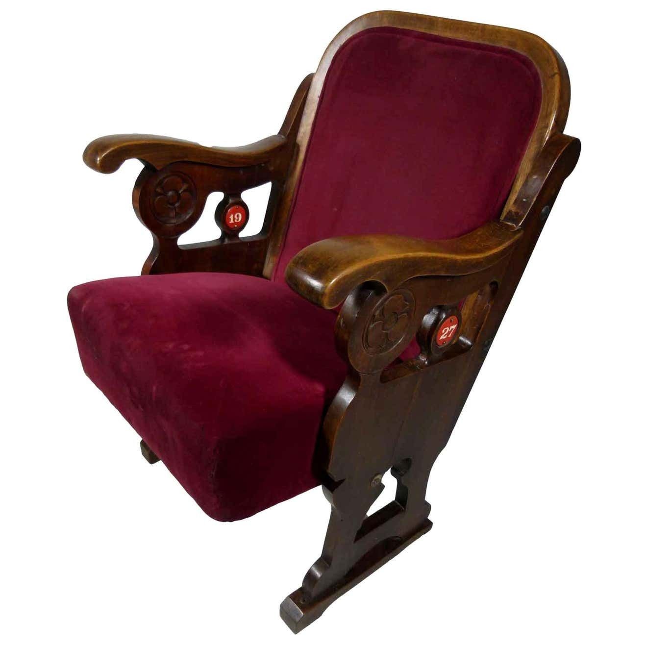 Early 20th Century Read Velvet Theatre Seat