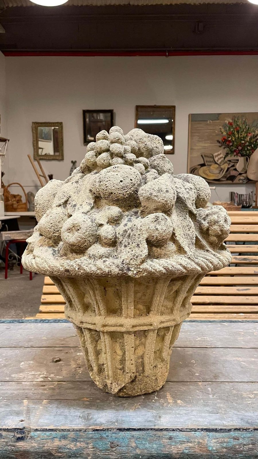 Pair Of Decorative Fruit Filled Garden Urns In Reconstituted Stone From France photo 1350.0