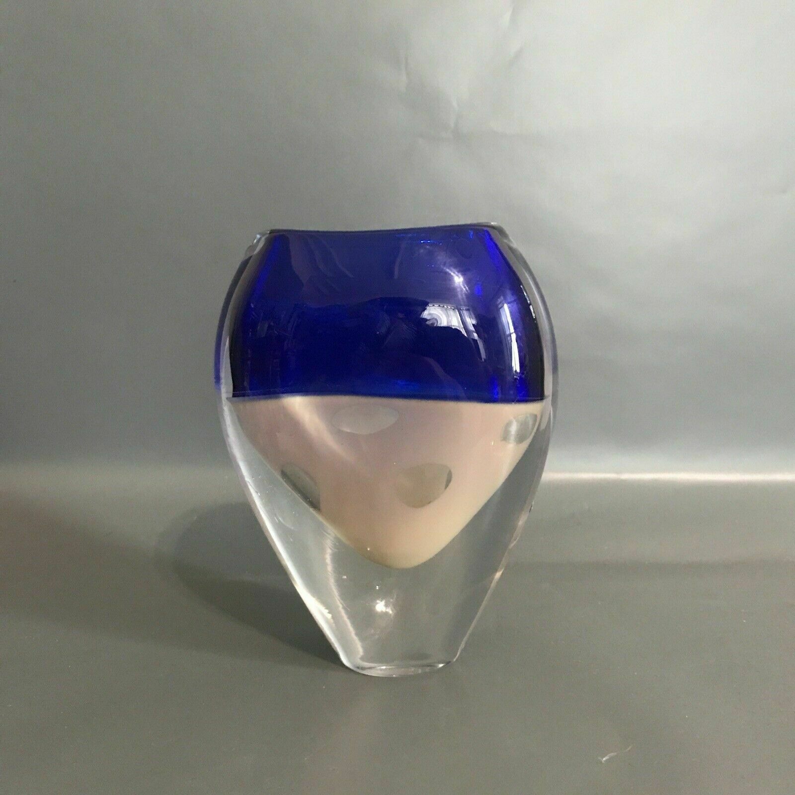 Stuart Akroyd Contemporary Art Glass Vase Blue Signed Label Art Glass Hand Blown photo furniture