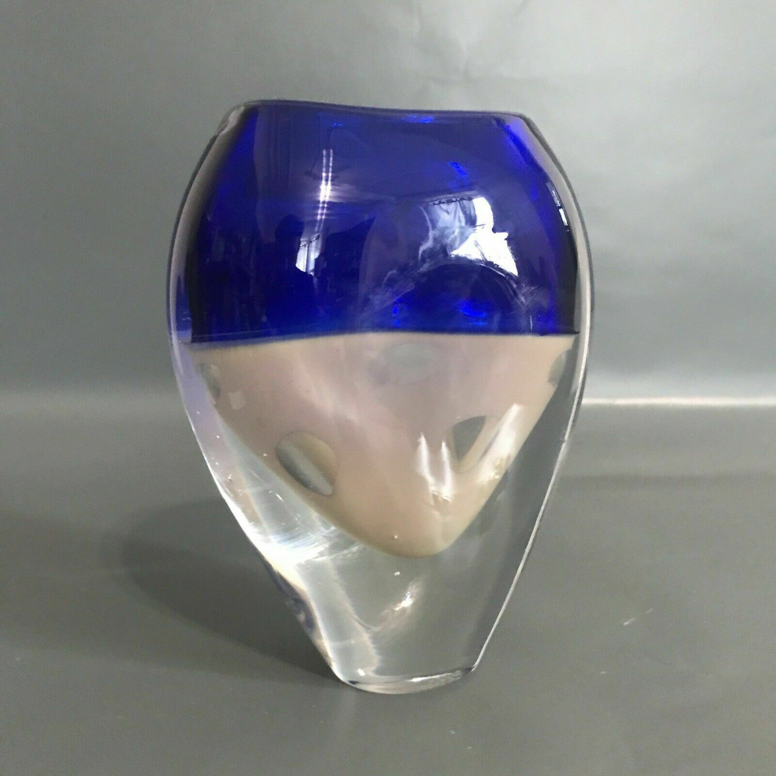 Stuart Akroyd Contemporary Art Glass Vase Blue Signed Label Art Glass Hand Blown photo for sale