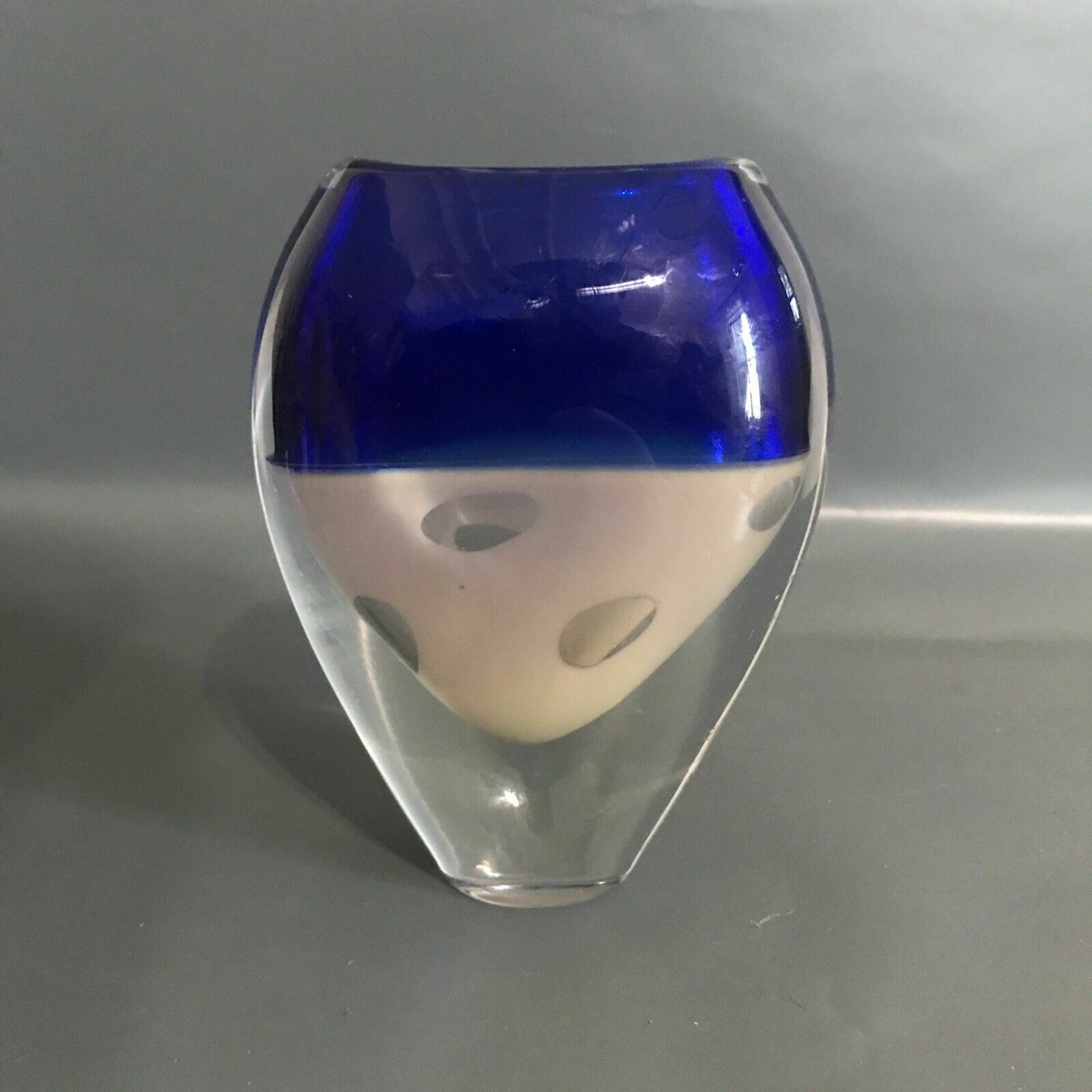photo for sale Stuart Akroyd Contemporary Art Glass Vase Blue Signed Label Art Glass Hand Blown