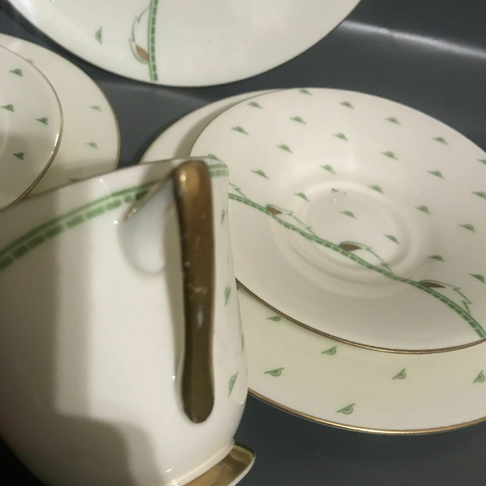 2x Royal Doulton Art Deco Yvonne Tea Trio Plate 1930s China + Plate English photo vinterior