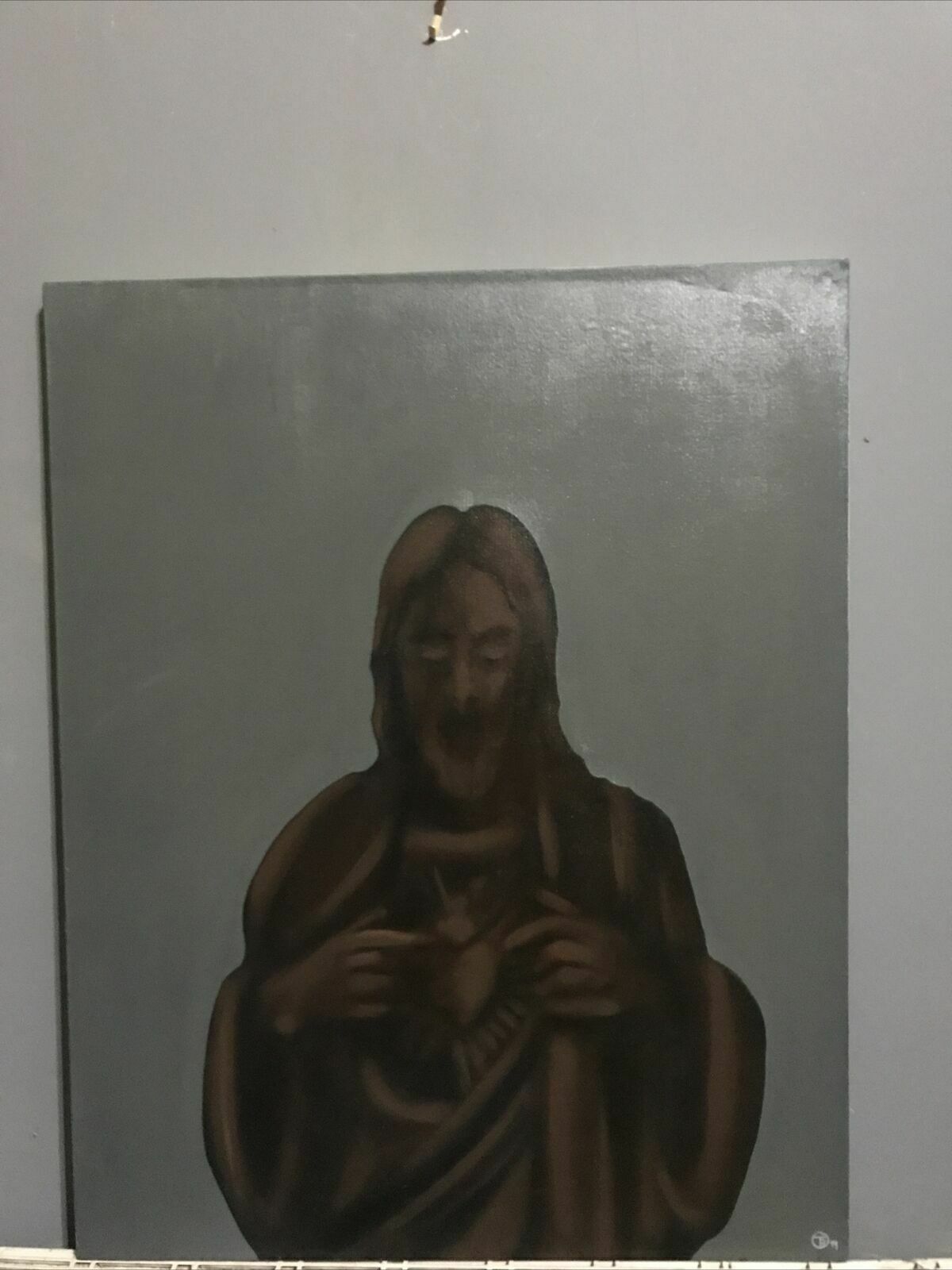 Large Original Oil/Acrylic Painting Chocolate Jesus Tom Waits 1999 Signed Art photo furniture